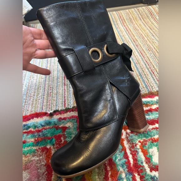 Fluevog VINTAGE LIKE NEW Sopranos Inge black mid-calf ribbon apron boot -9.5/10 - Picture 9 of 16
